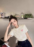 名創(chuàng)優(yōu)品（MINISO）針織短袖女夏季多巴胺甜辣時尚穿搭短款上衣學(xué)生顯瘦抽繩正肩t恤 奶白色(純色) M 165(體重100-115斤左右) 曬單實拍圖