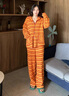 朵朵·可可冬季睡衣女珊瑚絨親膚羽毛紗條紋長(cháng)袖長(cháng)褲家居服套裝 橙條 M (160) 曬單實(shí)拍圖