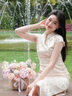 DPLAY2025年夏季新款氣質(zhì)新中式旗袍國風(fēng)白色連衣裙女長款短袖禮服裙子 奶油杏 S 曬單實(shí)拍圖