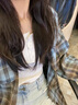 桂岐美式復古格子襯衫女長袖春秋冬加厚寬松情侶百搭休閑襯衣外套 復古格子襯衫藍色M 曬單實拍圖