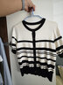 歐莎（OSA）薄款撞色條紋針織開(kāi)衫女短袖夏季2025年新款正肩T恤寬松短款上衣 黑杏條紋 XS 曬單實(shí)拍圖