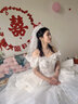 紅妝飾佳婚紗2025新款新娘復古宮廷風一字肩法工重工主紗迎賓紗 米白齊地 L 曬單實拍圖