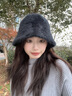 槿城兔毛漁夫帽女秋冬季大頭圍毛絨水桶帽顯臉小白色盆帽子女款 MA323 黑色 M（56-58cm） 曬單實(shí)拍圖