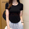 棲紀黑色短袖t恤女2025夏季弧形下擺收腰修身顯瘦不規則上衣 黑色 XL 曬單實(shí)拍圖