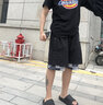 法翼 原創(chuàng  )國潮暗黑系機能風(fēng)排扣假兩件腰果花短褲男女寬松百搭夏季嘻哈工裝褲五分褲情侶INS潮流中褲 黑色 M 曬單實(shí)拍圖