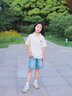 朱阿姨女大童短袖t恤夏季2025新款女童初中生夏裝polo衫青少年半袖上衣 米杏色 150 曬單實(shí)拍圖