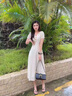 瑞秋兒連衣裙女夏季新款衣服溫柔風(fēng)女裝收腰顯瘦法式茶歇初戀仙女裙子 杏色 M 曬單實(shí)拍圖