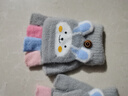察今半指手套翻蓋寫(xiě)字兒童純棉女孩冬天兔子加絨保暖五指小孩男秋冬季 藍色兔子【適合4-11歲】 曬單實(shí)拍圖