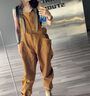 馬登工裝美式復(fù)古BF背帶褲男寬松直筒高腰連體休閑褲男士長褲子秋冬 卡其黃 L 曬單實拍圖