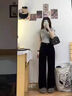 魯雅爾黑色高腰闊腿牛仔褲女春秋季新款小個(gè)子寬松顯瘦垂感百搭直筒褲子 黑色 M 曬單實(shí)拍圖