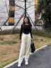 漸影杏色褲子男款加長高個(gè)子春夏季美式復(fù)古hiphop長褲垂感直筒休閑褲 杏色 XL【推薦130-150斤】 曬單實(shí)拍圖