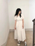 GOCHIEI甜美減齡方領(lǐng)抽繩泡泡袖連衣裙子女學(xué)生夏季收腰顯瘦中長(cháng)款a字裙 白色連衣裙 M 曬單實(shí)拍圖