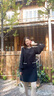 玖姿·安娜蔻浪漫休閑壓褶厚實(shí)內搭套頭圓領(lǐng)連衣裙女冬款 素黑 L 曬單實(shí)拍圖