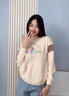 千語(yǔ)淇（QYQLADY）2025新款春秋季時(shí)尚套頭長(cháng)袖衛衣寬松羽毛印花T恤女裝打底衫6233 杏色 L 建議100-115斤 曬單實(shí)拍圖