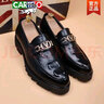卡帝樂(lè )鱷魚(yú)（CARTELO）厚底布洛克增高男尖頭皮鞋商務(wù)休閑男鞋子一腳蹬透氣松糕皮鞋婚鞋 黑色#內增高 42 曬單實(shí)拍圖