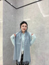 上海故事100%羊毛圍巾女格紋學院風羊毛圍巾保暖絨披肩兩用送女友閨蜜禮物 米藍 曬單實拍圖
