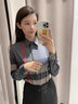 2025年春秋新款高端棉質(zhì)格子襯衫女百搭修身顯瘦前襟刺繡長(cháng)袖襯衣 灰色 刺繡單款 S 80-95斤 曬單實(shí)拍圖