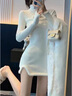 LISCN性感白色半高領(lǐng)針織毛衣連衣裙女秋冬圣誕穿搭內(nèi)搭修身包臀短裙子 白色[打底/千金/龍年本命年衣服 S 曬單實(shí)拍圖