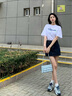 雪妃藍琪連衣裙夏季2025新款女裝時尚寬松氣質(zhì)高腰A字牛仔短裙套裝小個子 白色上衣+牛仔裙子 S 曬單實拍圖