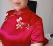 鴻韻繡繡花旗袍高檔時(shí)尚修身旗袍長(cháng)款改良復古大碼氣質(zhì)婚宴敬酒旗袍禮服 酒紅色短袖繡花 L 曬單實(shí)拍圖