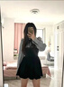 爾山集連衣裙女秋冬2024新款長袖襯衫短裙蓬蓬裙子大衣內(nèi)搭顯瘦收腰 藏藍色拼色條紋襯衫裙子M 曬單實拍圖