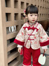優(yōu)奇女寶寶周歲禮服中式唐裝喜慶國風(fēng)女童套裝漢服兩件套生日送禮衣服 吉祥錦鯉+同款挎包 80 曬單實拍圖