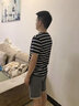 賓色夏季短袖t恤男黑白條紋棉日韓風(fēng)格圓領(lǐng)男士潮流男體恤上衣半袖男 米白色 L 【115-130斤】 曬單實(shí)拍圖