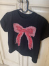 UOOYAA/烏丫珠片繡蝴蝶結印花T恤 黑色 L 曬單實(shí)拍圖