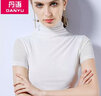 丹語(yǔ)簡(jiǎn)約基礎款短袖t恤高領(lǐng)網(wǎng)紗打底衫女夏純色彈力上衣 白色 L 曬單實(shí)拍圖