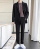 洛科馳休閑西裝男士套裝春季外套感韓版痞帥輕熟小西服上衣三件套 【三件套】灰藍(lán)色+短T白+褲子 XL 曬單實(shí)拍圖