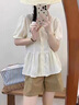 紅蜻蜓寬松遮肚子半袖T恤女士2025年夏季新款漂亮V領小衫短袖上衣 杏色短袖 L 【100-120斤】 曬單實拍圖