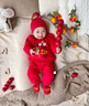 傳樂(lè )星（CHUANLEXING）2026馬年嬰兒新年拜年服滿(mǎn)月寶寶衣服百天男女過(guò)年冬款連體衣套裝 福馬-第一個(gè)新年（秋冬薄棉+帽襪） 73cm (15-17斤/3-6月)百天 曬單實(shí)拍圖