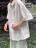 益帛七分袖襯衫男夏季薄款美式冰絲透氣襯衣寬松百搭大碼休閑上衣外套 白色 L【建議115-130斤】 曬單實(shí)拍圖