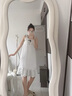 TULX吊帶睡衣女夏季睡裙帶胸墊梭織棉感新款夏天孕婦家居服連衣裙 YZQ_1809#吊帶裙 立體格-白色 L 152-167CM92-120斤 曬單實(shí)拍圖