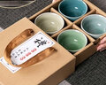祥業(yè)茶杯陶瓷品茗杯主人杯汝窯單杯子茶盞日式功夫茶具禮盒裝家用定制 定青瓷羅漢杯-灰藍（4杯禮盒裝） 曬單實(shí)拍圖