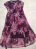 墨茉（MORIMUIR）新款连衣裙子女夏季天雪纺衫印花短袖蕾丝网纱宽松中年中长沙滩裙 紫色 XL(115-125斤) 实拍图