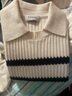 ERDOS【善系列】翻領(lǐng)抽條羅紋寬松?；陾l紋女套衫羊絨衫 初絨 白 160/84A/M 曬單實(shí)拍圖