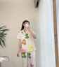 達爾麗睡衣女年夏季新款舒適棉短袖長(cháng)褲花卉印花薄款開(kāi)衫家居服套裝 T8221105-038-黃色 L【建議體重100-120斤】 曬單實(shí)拍圖