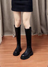 星期六長筒靴女秋冬加絨不過膝高筒粗跟黑色長靴英倫騎士靴2023新款 黑色 35 (225mm) 標準尺碼 曬單實拍圖