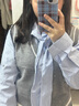 妙奕嘉假兩件針織背心長袖襯衫女襯衣女士外套新款洋氣女裝秋季條紋外穿 條紋背心假兩件襯衫 均碼 【建議75-110斤】 曬單實拍圖