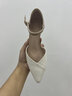 紅蜻蜓女鞋涼鞋女真皮夏季新品一字帶包頭涼鞋高跟鞋5厘米粗跟尖頭 米/杏色（跟高5.5cm） 37 曬單實(shí)拍圖