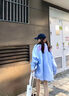 巧丂襯衫女士條紋復古慵懶寬松潮流港風百搭襯衣長袖秋夏季開衫外套 字母印花襯衫【藍色】 M（建議90-110斤） 曬單實拍圖