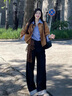 妃?，幮蓍e褲女裝套裝2025秋冬新款時尚百搭減齡學院風外套襯衣闊腿褲子 外套+格子襯衣+牛仔褲 M 曬單實拍圖
