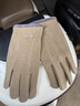 啄木鳥(niǎo)防風(fēng)麂皮手套女冬季騎行騎車(chē)電動(dòng)車(chē)女士保暖運動(dòng)可愛(ài)冬天防寒抓絨 卡其刺繡皮標-女款 均碼 曬單實(shí)拍圖