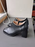 卡帝樂(lè )鱷魚(yú)（CARTELO）復古深口單鞋女2026年春秋季新款粗跟方頭真皮高跟棕色小皮鞋子 黑色 36 曬單實(shí)拍圖