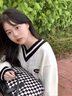 矜持范學(xué)院風(fēng)撞色v領(lǐng)毛衣針織衫女秋冬韓系溫柔獨特別致奶fufu慵懶上衣 米白 S 8090斤 曬單實(shí)拍圖