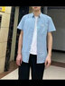 東楓純棉短袖襯衫男簡(jiǎn)約百搭純色休閑外套男夏季寬松薄款小清新襯衣男 淡藍色 L 曬單實(shí)拍圖