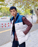 Calvin Klein Jeans春秋男女情侶中性時(shí)尚兔子提花拼接夾棉馬甲J400234 P0P-藍(lán)灰拼色 L 曬單實(shí)拍圖