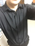 秋冬季新款薄款時尚休閑男士襯衫純色個性潮流男士上衣長袖修身襯衫白襯衣男裝男襯衫 C08黑色 XL 曬單實拍圖