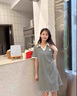AEMAPE小個子半開領(lǐng)修身?xiàng)l紋短袖連衣裙女夏2025新款不規(guī)則a字短裙 黑色 L 建議 100-115 斤 曬單實(shí)拍圖